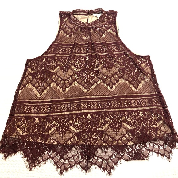 LC Lauren Conrad Tops - Lauren Conrad lace blouse XL burgundy/nude